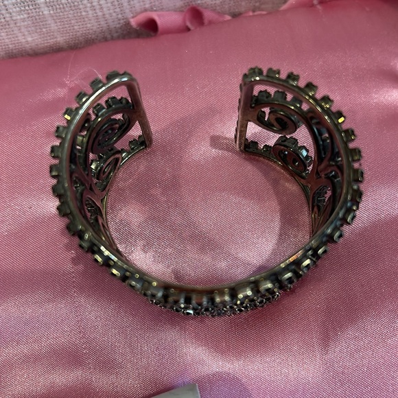 Vintage Jet Black Crystal Cuff Bracelet with Swirl Design - Picture 8 of 13